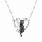Fashion Personality Animal Charm Black And White Cat Lovers Crystal Heart Pendant Chunky Necklace For Lovers