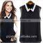 Fashion Cheap 2015 Women Clothing Shirts Spring Summer Chiffon Blouse Turn down Collar Sleeveless Shirt Black White Plus Size