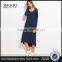 Navy Drop Shoulder Cut And Sew High Low Dress Scoop Neck Cotton Spandex Casual Split Hem Tee Dress