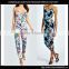 New arrival womens fitted sexy Floral Printed Jumpsuit deep v neck clothing