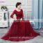 Long Sleeves Red Burgundy Bridesmaid Dresses High Quality Tulle Corset Long Brides Maid Dresses Vestidos De