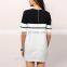 2016 Fashionable O Neck Back zipper Midi Dress Black and White Shortsleeve Women Dresses