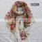 European Fashion Design Large Flower Printed Long Scarf w Floral Margin Women Summer Scarves
