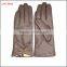 Popular simple style brown leather gloves for women