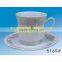 White Two-tone Color Glazed Ceramic Stoneware Coffee Tea Cups & Saucers Sets