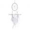 Organic Hand Makeing Pure White Dreamcatcher with Vine Circle Diameter 4.3" and Triple Feathered&Crystal Tail