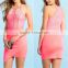 Beach Wear Halter Neck Wrarp Dress,Watermelon Pink Fashion Lace Dress Patterns For Ladies