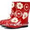 non-slip high quality ladies red rubber rain boot with flower pattern