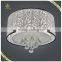 Wholesale Crystal Hanging Ceiling Lamp White Fabric Shade, Living Room and Hotel Ceiling Lamp