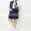 Plus Size Jackets 100% Polyester Blue Colour Block Zipper Bomber Jacket Women Plus Size Winter Coats With Raglan Sleeves