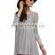 Ladies gray color fitted long sleeve loose body stretch cotton fabric blouse