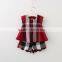 2017 Western Style Girls Classical Grid Clothing Set Kids Pure Cotton Short Suit