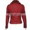 Fashion new ladies red color slim fit leather jacket