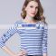 2017 new design boat neck stripes 4 colorways long sleeve ladies t shirt