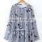 Runwaylover EY2374B Latest Designs Women Formal Blouse Blue Stripe Crane Print Animal Print Drop Shoulder 3/4 Sleeve Blouse