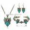 Top Green Red Blue Turquoise CZ Owl Necklace Bracelet Earrings Vintage Silver Jewelry Set