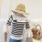 B22664A Elegant Ladies horn sleeve gauze stripe knit T-shirt