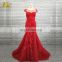 Latest Design Formal Cap Sleeve Appliques Mermaid Patterns Red Evening Gown