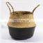 HBK black bicolor handmade handle seagrass belly basket for clothes and toys