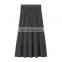 Newest Elegant A-Line Pleated Rib Knitted Cashmere Skirt Solid Design with Natural Waist Sustainable Woolen Yarn Dyed Fabric