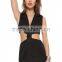 Women deep V neck open waist black short tight mini party dress prom dress wholesale