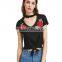 Wholesale Cotton Short Sleeve Necklace V-neck Rose Sexy Bowknot Casual Fashion T-shirt women tops