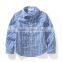 Bulk baby boys girls t shirts blue grid long sleeve cotton shirts for 3-12 years