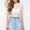 2016 promotional high quality lady white crochet t shirt