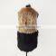SJ367-01 Natural Brown Black Knitted Women Apparel With Rabbit Fur, Raccoon Collar And Fox Fur