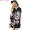 Wholesale Dark Floral Long Sleeve A-Line Tunic Dress
