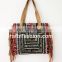 Handmade embroidery leather banjara handbag-Indian Banjara Leather Fringes Tote HANDBAG- Indian Designer Leather fringe handbag