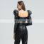 TWOTWINSTYLE Shirt For Female Puff Sleeve Square Collar Long Sleeve Cropped Sexy PU Leather