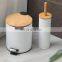 Environmentally-friendly Bamboo Slim Cover 3L 5L Foot Dustbin Household White Black Round Dustbin Home Foot Pedal Bin