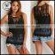 Summer 2015 Sleeveless Sheer Womens Sexy Floral Embroidered Black Mesh Tops