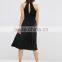 OEM Factory Popular Style Summer Black Causal Midi Dress for Women