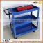 Factory blue three layers metal steel trolley with wheels