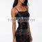 latest nigth club dress design sexy paillette fabric black backless tight-fitting dress ladies