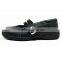 Customized Girls Black Microfiber Leather Students School Shoes with Buckle Strap