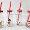 christmas use glass cow milk drinking bottles with red lid and straw