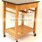 Hot sale bamboo kitchen trolley design with basket and wheels