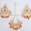 JADAU KUNDAN GOLD PLATED Dangler EARRINGS TIKA SET real look