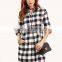 Black And White Checkered Roll Tab Sleeve Shirt Dress With Collar 100% Cotton Long Sleeve Button Pocket Plaid Shirt Dress