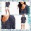 Hot Styles High Quality Ladies Blue White Stripe Knit Open O Neck T-Shirts Adult's Tops
