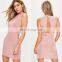 Pink Side Strap High Neck Bodycon Dress Sexy Style