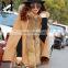 Great Quality Wool Shawl Coat Genuine Raccoon Fur Cape with Fur Hood