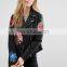 2017 Fashion factory price ladies embroider jacket women clothing pu/polyester leather jacket