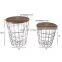 Round metal basket wooden nesting coffee table with storage nordic