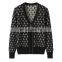 Custom Women's Loose Full Zip Floral Jacquard Lady Cashmere Sweater Casual Winter Style Knitted Top