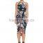 Lady's digital printed silk black and white flower strap dress