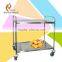 2 tiers platform hospitcal stainless steel medical trolley with wheels